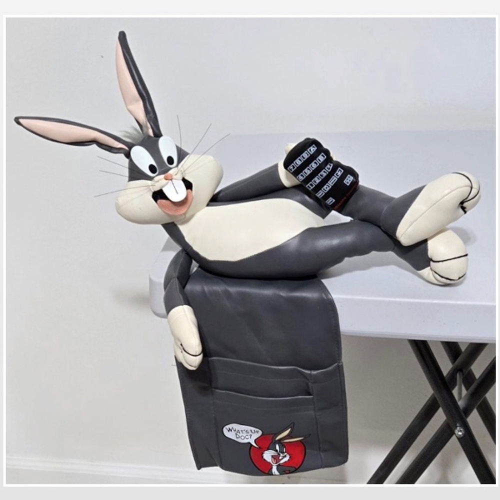 Vintage 90s Looney Tunes TV Organizer Bugs Bunny Remote Holder Grey White VTG